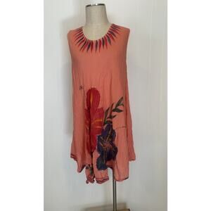 India Boutique Dress Womens Free Size Floral Hand Painted Boho Sleeveless Rayon